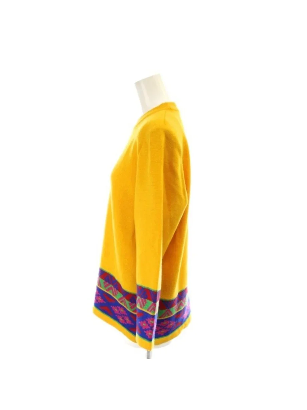 Saint Laurent Knit Sweater Wool Shoulder Pad M Yellow Geometric Pattern Long